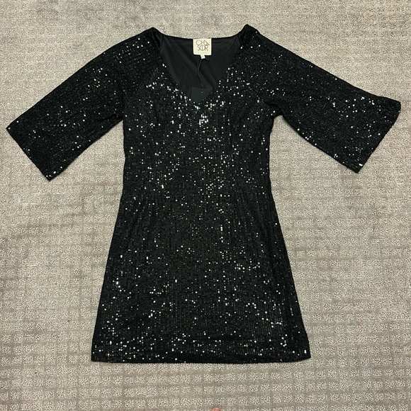 Chaser Tulip Licorice Black Sequin Mini Dress Size Small - Picture 4 of 9